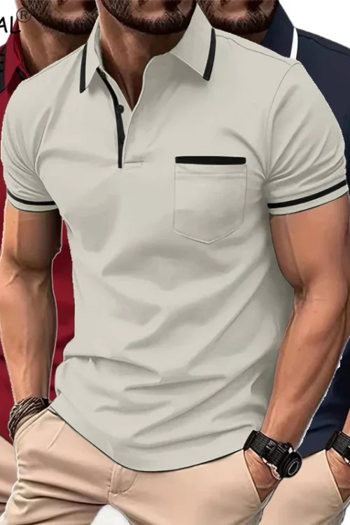 قميص بولو للرجال بأكمام قصيرة ، بلون واحد ، طية صدر السترة ، خفيفة الوزن ، مقلوبة لأسفل ، ملابس الشارع الشهير ، الرياضة ، عارضة ، قمم اللياقة البدنية ، جديدة