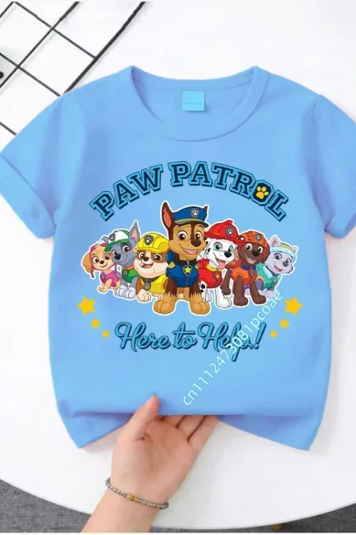 قميص باو باترول 2026 للأطفال، قمصان صيفية بأكمام قصيرة، ملابس قطنية، رسوم كرتونية، هدية لطيفة للأطفال، ناعمة وقابلة للتنفس