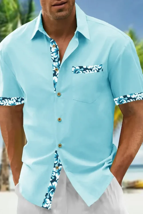قمصان رجالية، قمصان بأزرار، قمصان كاجوال، للربيع والصيف، أكمام قصيرة مطبوعة، يوميًا، عصرية، مريحة