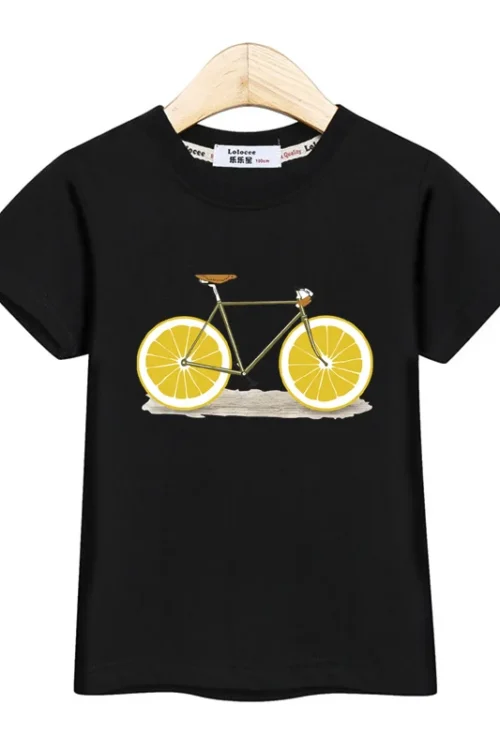 تي شيرت دراجة فواكه للأطفال ، قميص مضحك ، قمم الكرتون ، المحملات قصيرة الأكمام للفتيان والفتيات ، الصيف