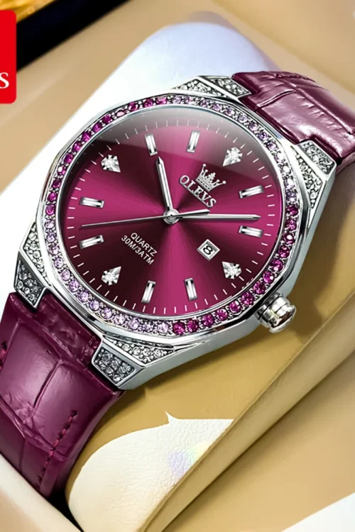 OLEVS ساعات نسائية أصلية الماس اللفة حزام جلدي أنيق 3m مقاوم للماء مضيئة السيدات ساعة اليد كوارتز ساعة للنساء