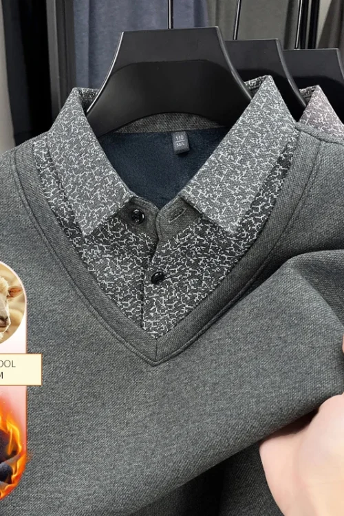 البني قميص بولو بكم طويل رجل 2025 الشتاء موضة وهمية قطعتين الذكور تي شيرت ترتيب الأسرة طوق البلوز ملابس رجالية فاخرة