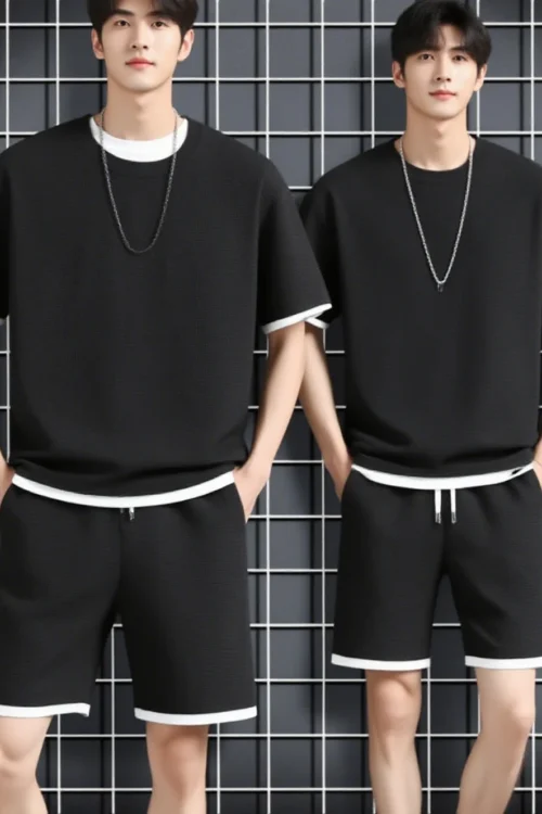 2026 جديد الصيف الرجال الهراء مجموعات تي شيرت غير رسمي و مجموعة تي شيرتات قصيرة للأطفال الذكور بدلة رياضية بلون رياضية فضفاضة الدعاوى