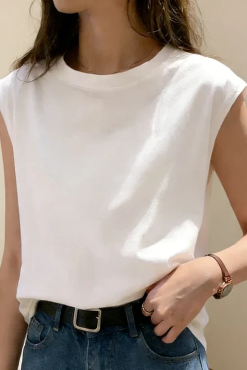 امرأة فضفاضة بلا أكمام تانك القمم الصيف سترة غير رسمية الأساسية اليومية تي شيرت الحلو نمط مناسبة للطلاب بسط لينة ملابس سيدة