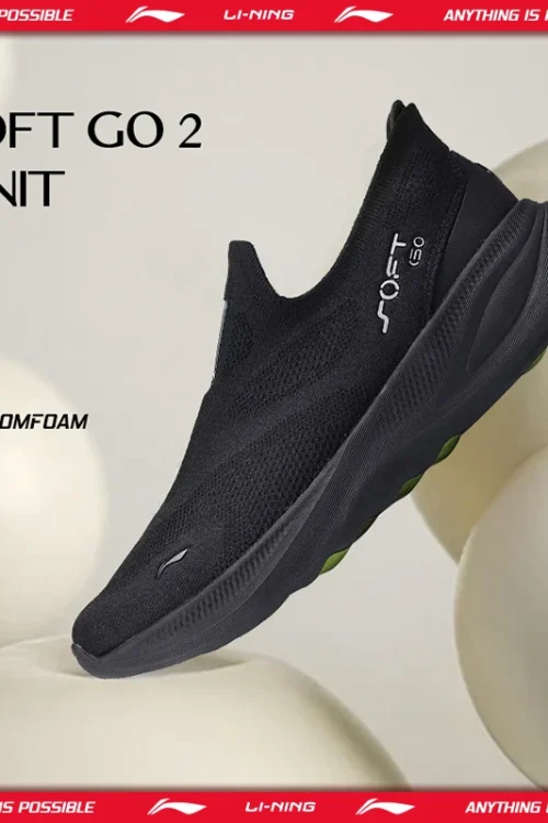 حذاء رياضي رجالي من Li-Ning طراز SOFT GO 2 KNIT سهل الارتداء للمشي اليومي، مريح ومستقر مع بطانة شبكية، مناسب للجري والرياضة اليومية AGLV017