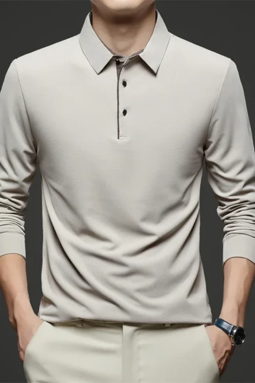 جديد رجال الأعمال عارضة طويلة الأكمام بلون قميص بولو المألوف الدافئة مريحة أربعة مواسم تنوعا أعلى