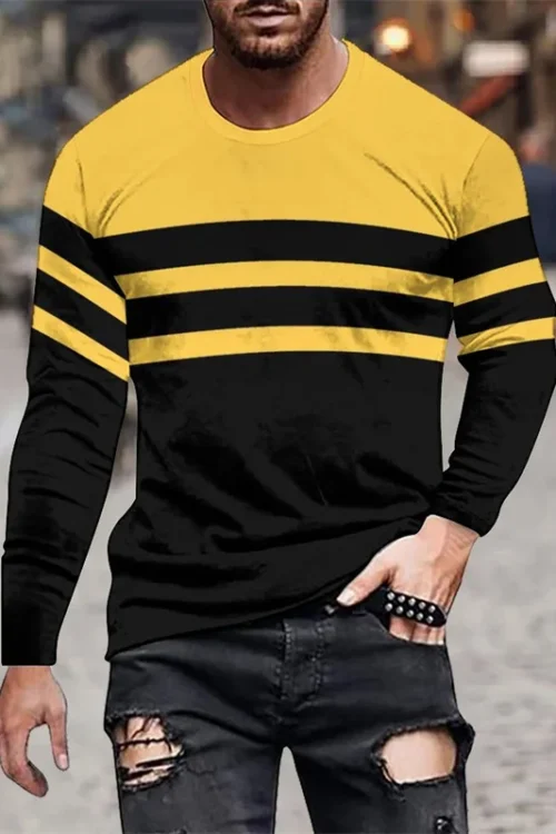ثلاثية الأبعاد مطبوعة مخطط الربط تي شيرت للرجال الملونة نمط تيز الخريف عادية الجولة الرقبة بلايز فضفاضة طويلة الأكمام تي شيرت