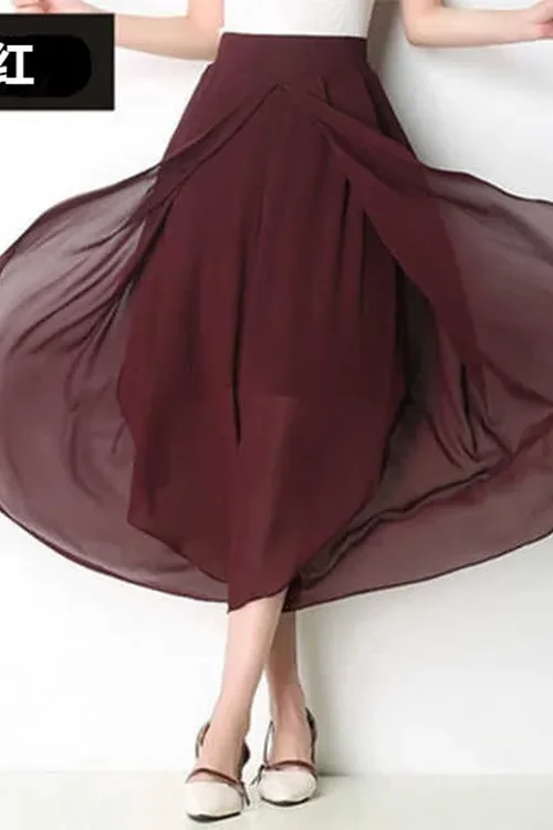 الصلبة الملونة الشيفون تسعة أرباع واسعة الساق السراويل. موضة الصيف الجديدة عالية الخصر عادية رقيقة شبكة الغزل فضفاض بنطلون للنساء