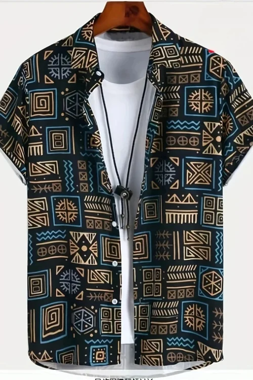 هاواي قمصان للرجال ثلاثية الأبعاد بيزلي الجرافيك قصيرة الأكمام تي شيرت عادية التلبيب أزرار الذكور بلايز الصيف المتضخم البوهيمي رجل تيز