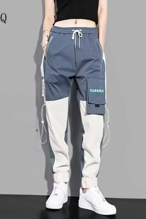 جديد جيوب كبيرة السراويل البضائع النساء الكاحل طول عالية الخصر الرباط فضفاض الشارع الشهير الهيب هوب تنوعا ركض السراويل الإناث