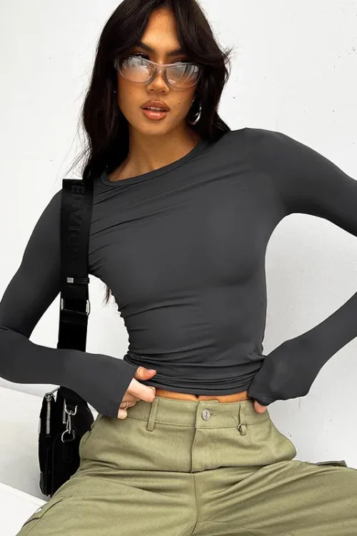 قميص نسائي بياقة مستديرة وأكمام طويلة، قميص داخلي ضيق مرن بلون موحد، طبقة أساسية للربيع والخريف، بلوزة أنيقة للمكتب