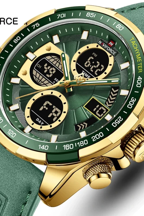 ساعات NAVIFORCE الجديدة للرجال جلد رجالي عسكري رياضي مقاوم للماء ساعة يد كوارتز كرونوغراف ساعة رجالية