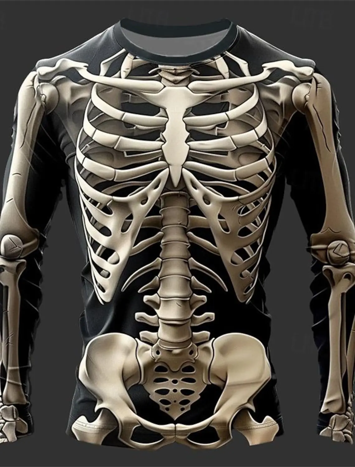 تصميم جمجمة جرافيك غير رسمي ثقافة فرعية للرجال طباعة ثلاثية الأبعاد رياضية خارجية بأكمام طويلة ورقبة مستديرة قميص ملابس الربيع والخريف