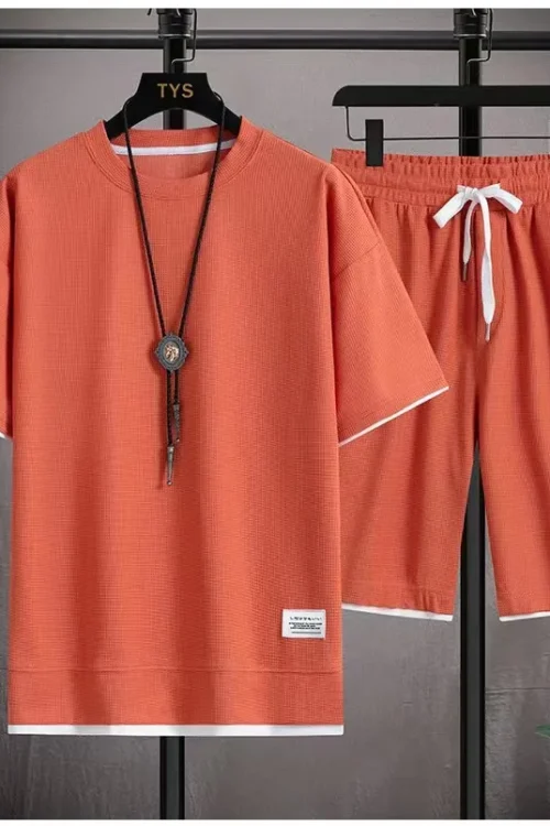 للرجال كم قصير والسراويل, بدلة رياضية غير رسمية, مريح مجموعة كبيرة الحجم رائع, رياضي, وافل, صيف, 2 قطعة