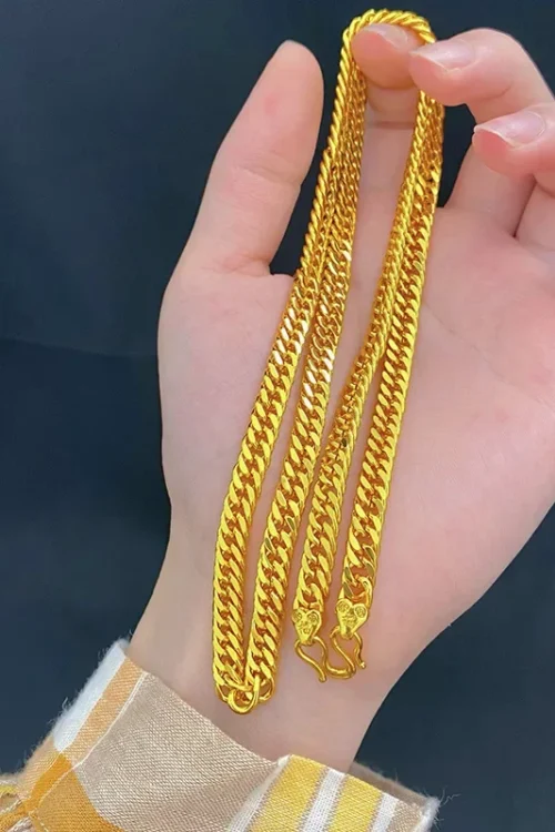 قلادة سوط الحصان الفاخرة من الذهب الحقيقي عيار 9999 عيار 24 قيراط، مجوهرات عصرية ومتعددة الاستخدامات للرجال والنساء، وإكسسوارات الهدايا