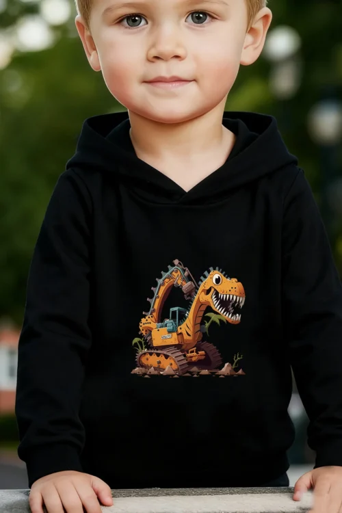 هودي للأطفال بتصميم الديناصور تيرانوصور ركس – طباعة كرتونية ممتعة للديناصورات، مثالي للارتداء اليومي العادي، خيار هدية مثالي