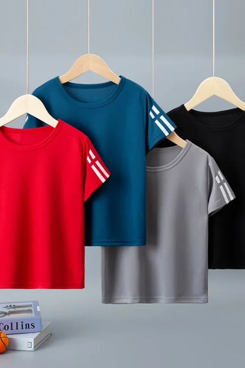 تي شيرت للجري بأكمام قصيرة للأطفال ، مهرج رياح رياضي ، مقاس كبير غير رسمي ، سريع الجفاف ، بلون واحد ، أولاد وبنات ، صيف