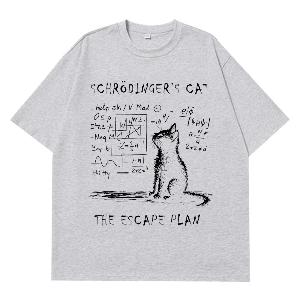 Schrodinger القط الفيزياء ميكانيكا الكم الإبداعية طباعة الصيف قصيرة الأكمام القطن تي شيرت الرجال النساء الشارع الشهير فضفاض تي شيرت - الصورة 3