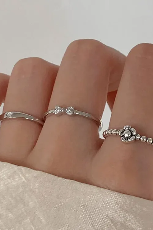 VENTFILLE 925 خاتم فضة للنساء فتاة هدية زهرة القوس الحب مزيج Ins المتخصصة مجوهرات دروبشيب بالجملة